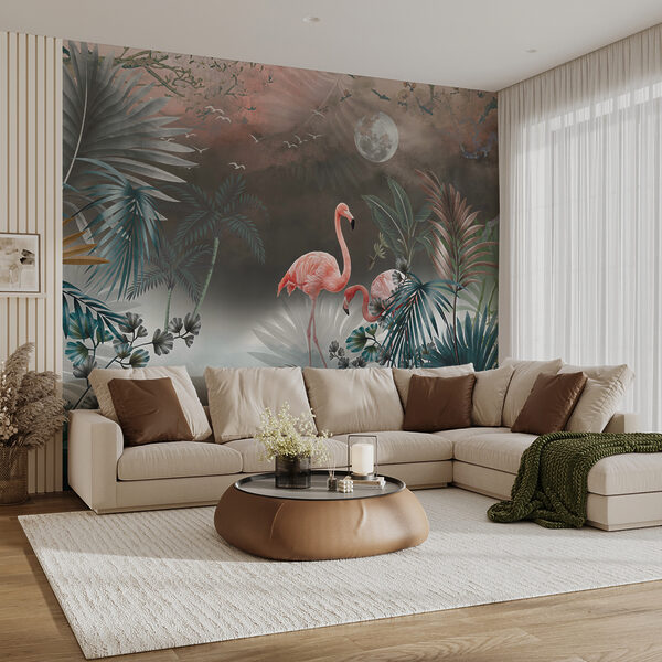 Painting of flamingos and plants Painting of flamingos and plants