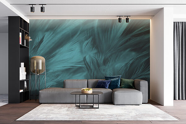 Soft teal feathers in gentle waves. Soft teal feathers in gentle waves.