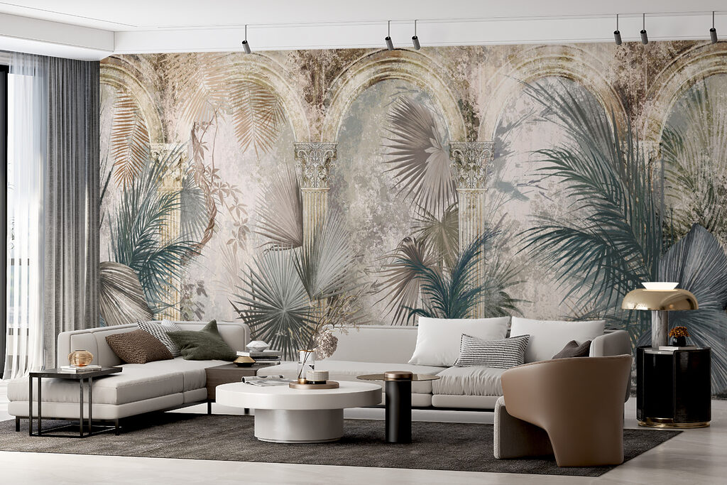 Painting of palm trees and columns