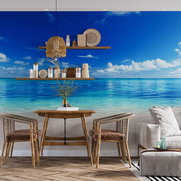 Beach with blue water and clouds