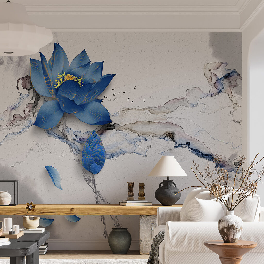 Blue flower on a marble surface