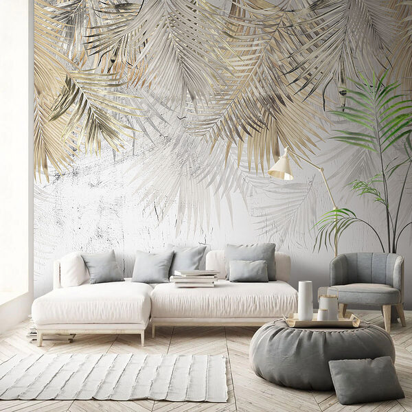 Elegant palm leaves on a textured background. Elegant palm leaves on a textured background.