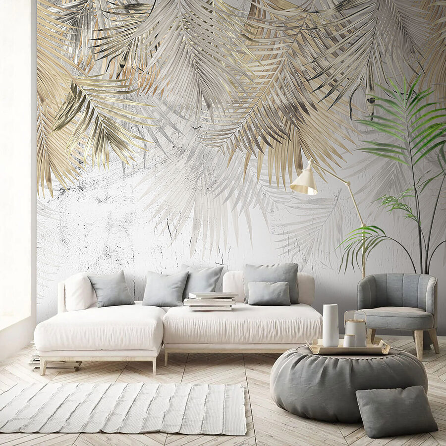 Elegant palm leaves on a textured background. Elegant palm leaves on a textured background.