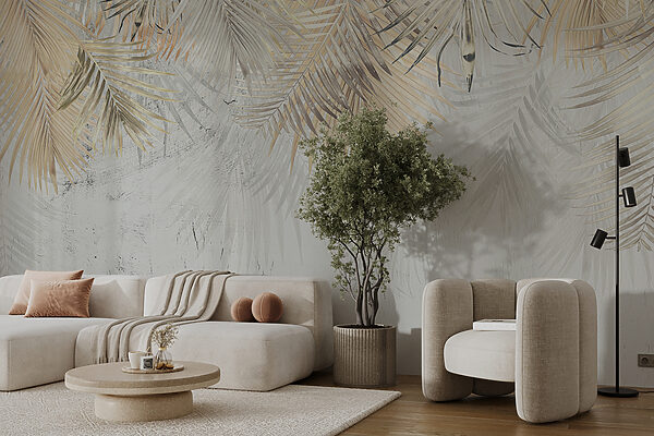 Elegant palm leaves on a textured background. Elegant palm leaves on a textured background.