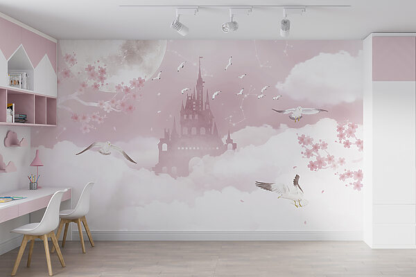 Castle with birds flying in the sky Castle with birds flying in the sky