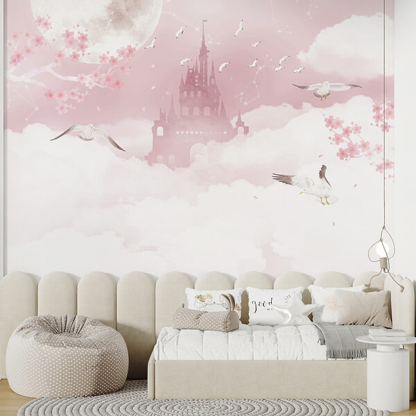 Castle with birds flying in the sky Castle with birds flying in the sky