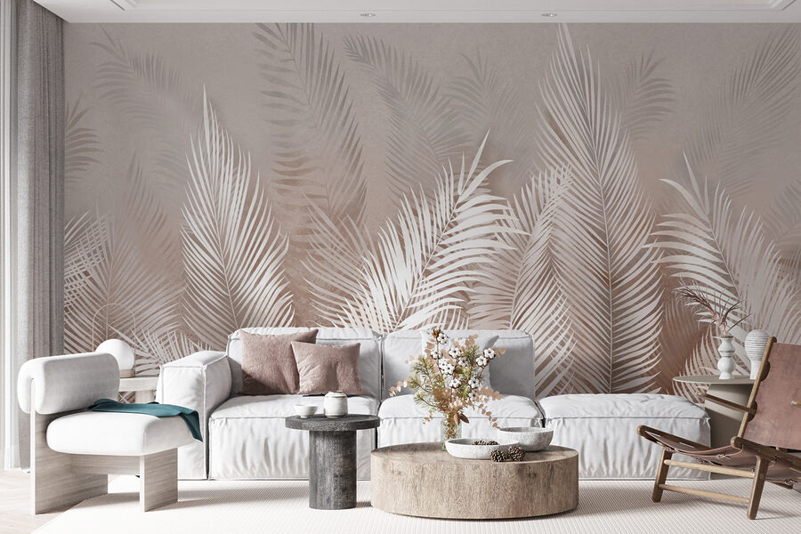 White feathers on a grey background
