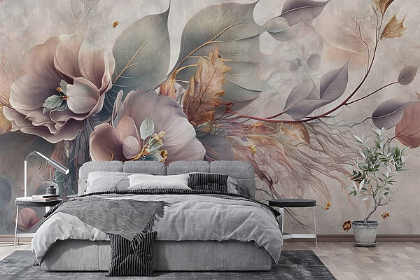 Painting of flowers and leaves