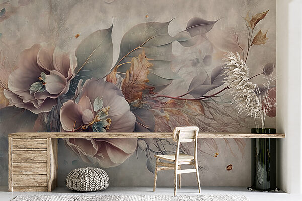 Painting of flowers and leaves