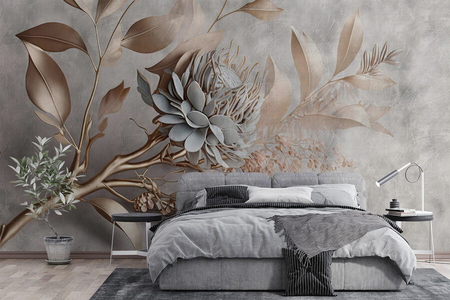 Elegant paper flowers and delicate leaves.