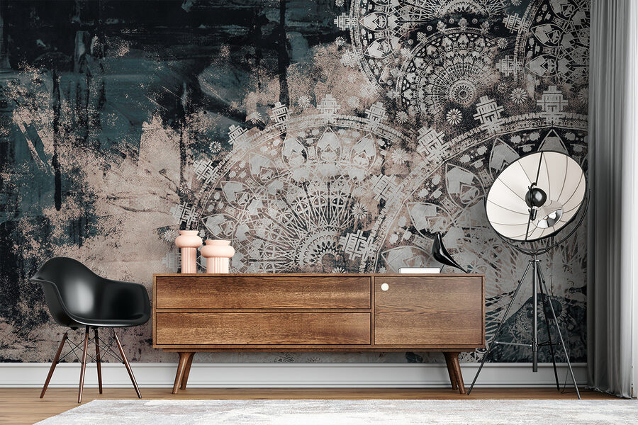 Intricate patterns on a textured surface.