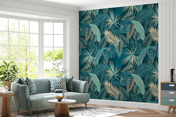 Pattern of leaves on a blue background Pattern of leaves on a blue background