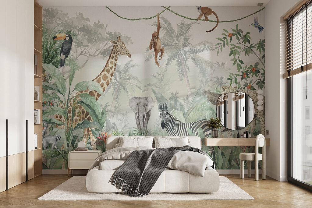 Wall mural of animals in the jungle Wall mural of animals in the jungle