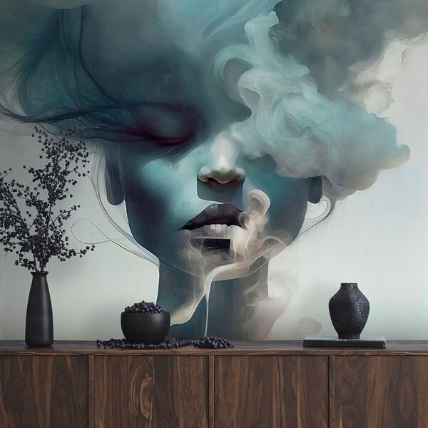 Woman with smoke coming out of her face