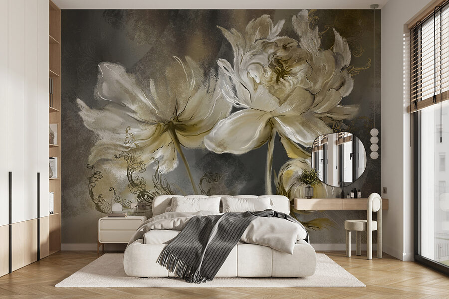 Painting of flowers on a surface