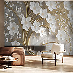 Wall mural Tree with white flowers and leaves