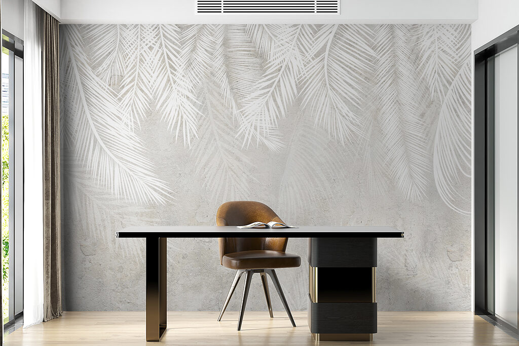 White leaves on a grey surface