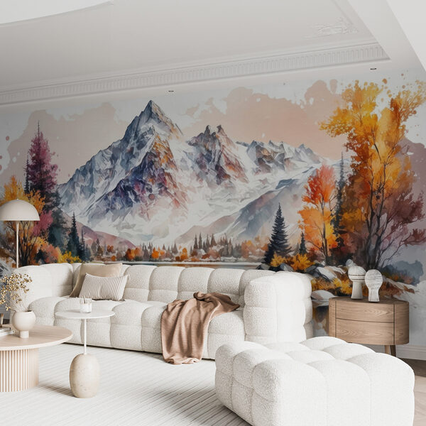 Watercolor painting of a mountain and a lake Watercolor painting of a mountain and a lake