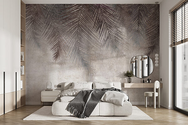 Muted palm leaves on textured background Muted palm leaves on textured background