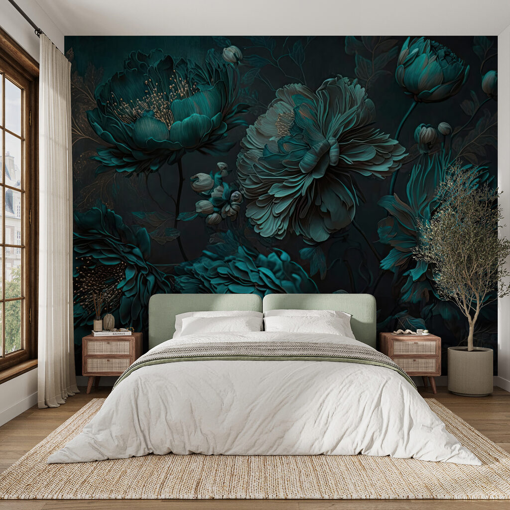 Elegant teal floral arrangement on canvas