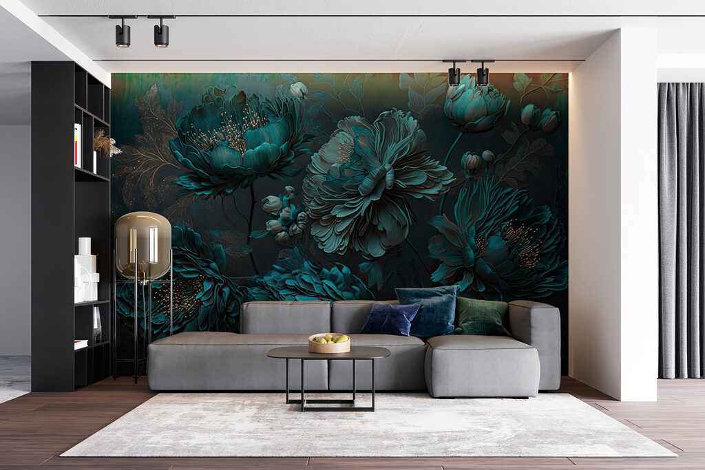Elegant teal floral arrangement on canvas