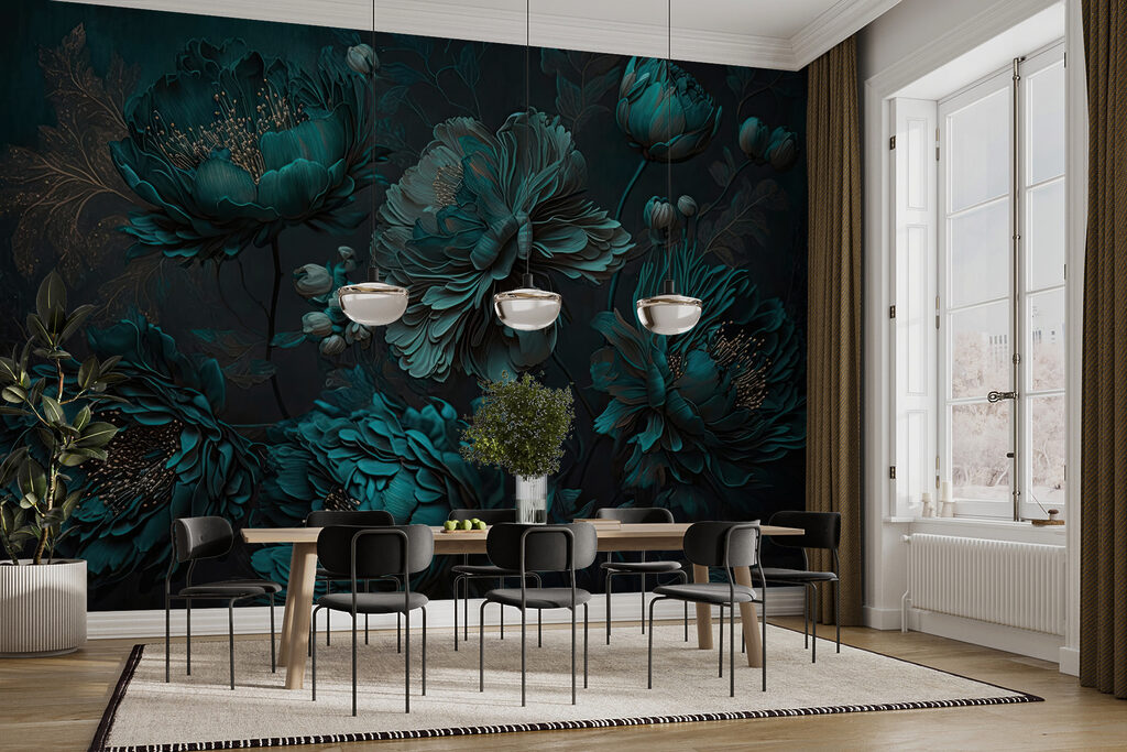 Elegant teal floral arrangement on canvas