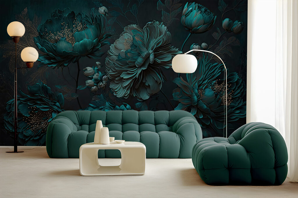 Elegant teal floral arrangement on canvas