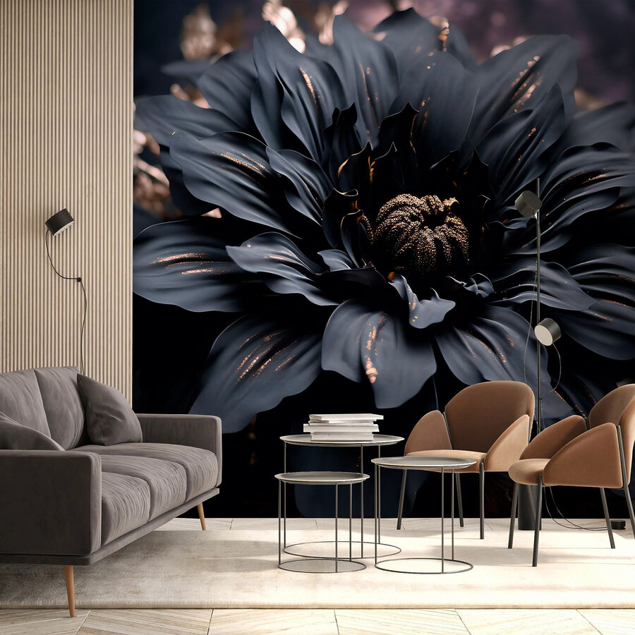 Elegant noir bloom shimmers in dark.