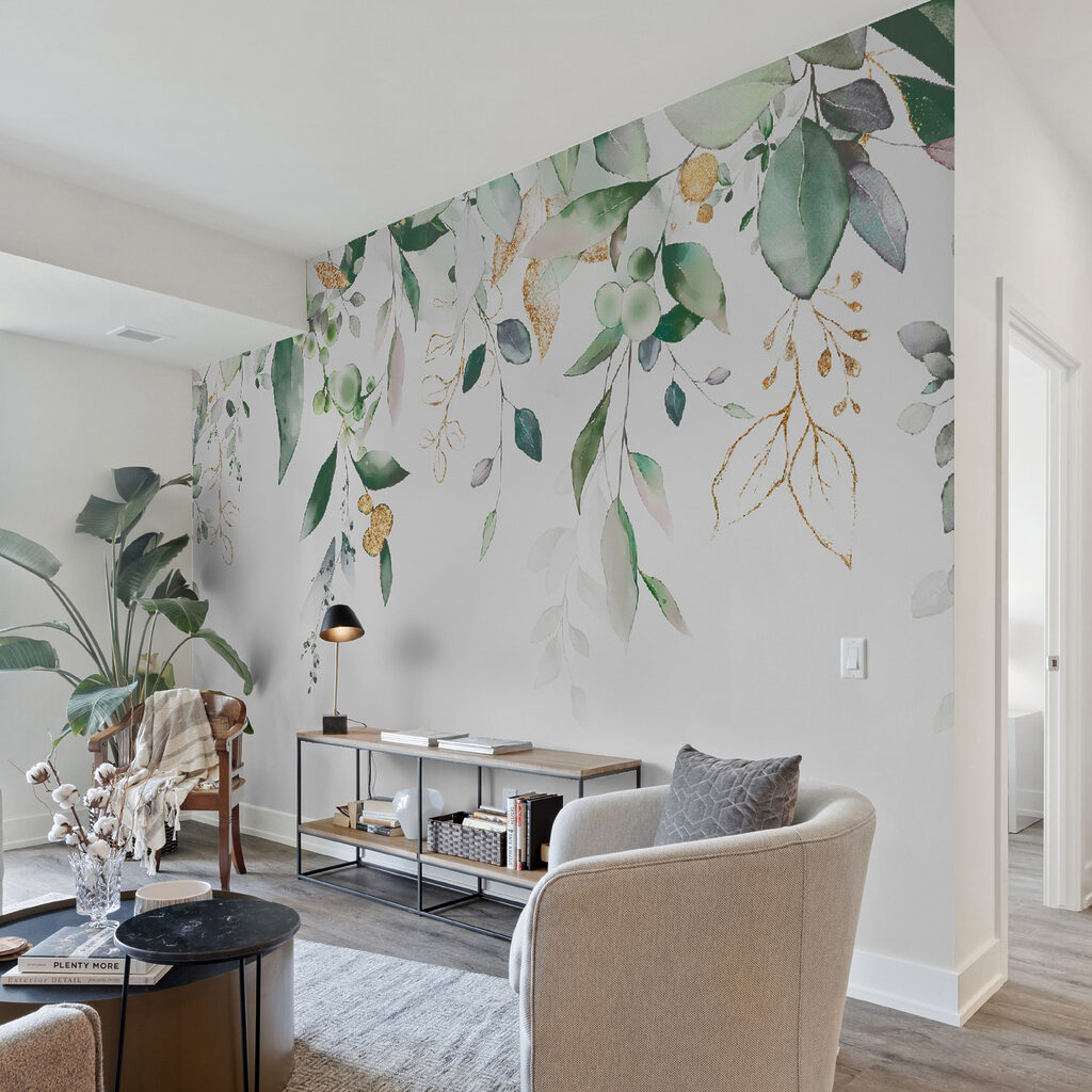 Delicate leaves and soft botanical elements