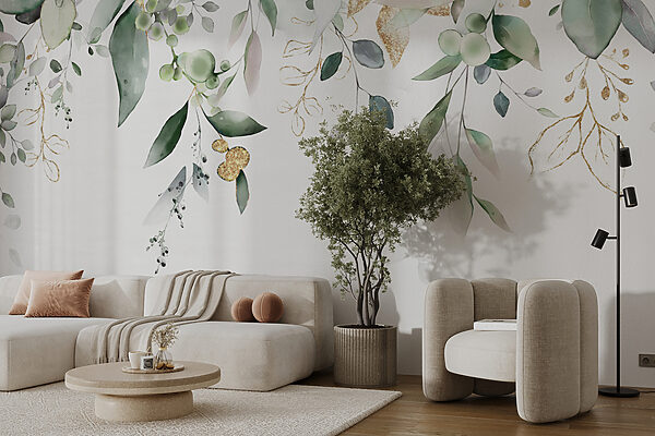 Delicate leaves and soft botanical elements