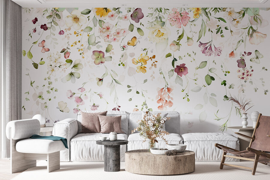 Wall murals Painting of flowers and leaves - Image 4