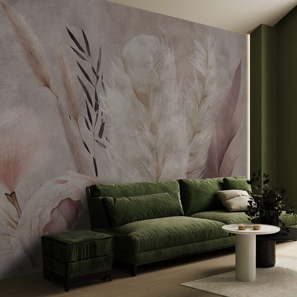 Painting of flowers and feathers Painting of flowers and feathers