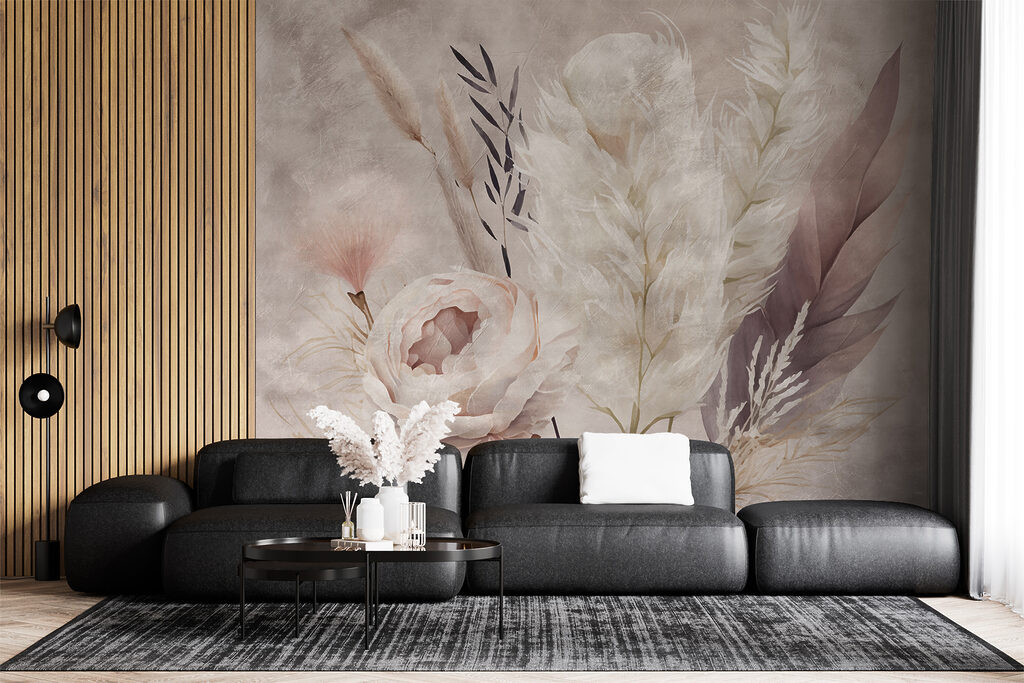 Painting of flowers and feathers Painting of flowers and feathers