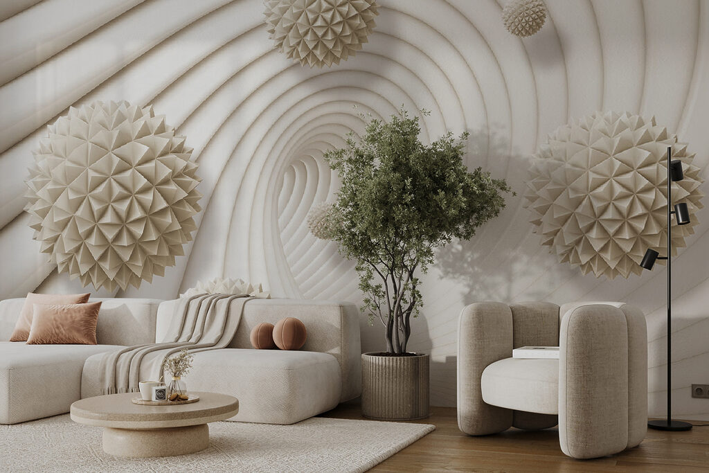 White swirly pattern with white balls