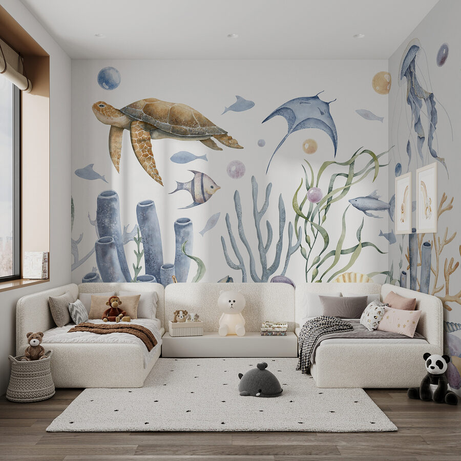 Sea life with fish and seaweed