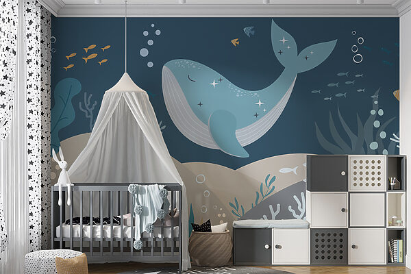 Whale swimming under water