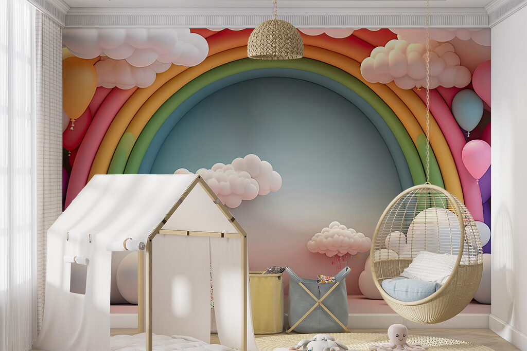 Rainbow and clouds in a room