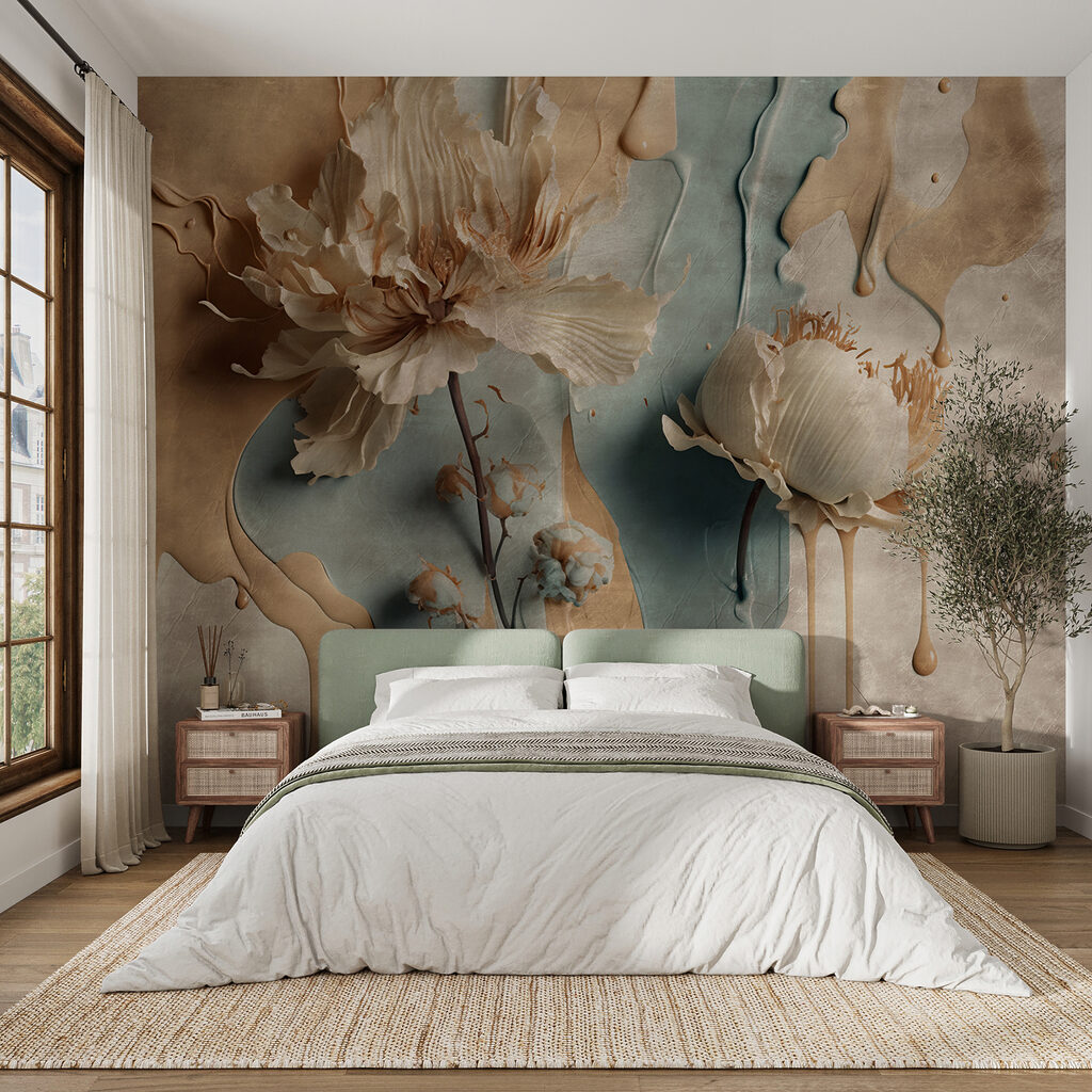 White flowers on a blue and white background White flowers on a blue and white background