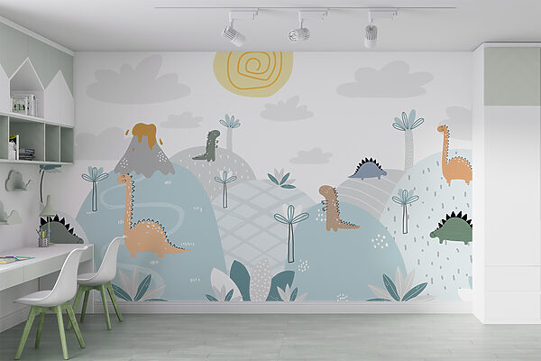 Cartoon of dinosaurs on a hill Cartoon of dinosaurs on a hill
