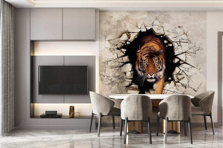 Wall murals Tiger coming out of a hole in a wall - Image 4