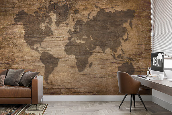 Map of the world on a wood surface