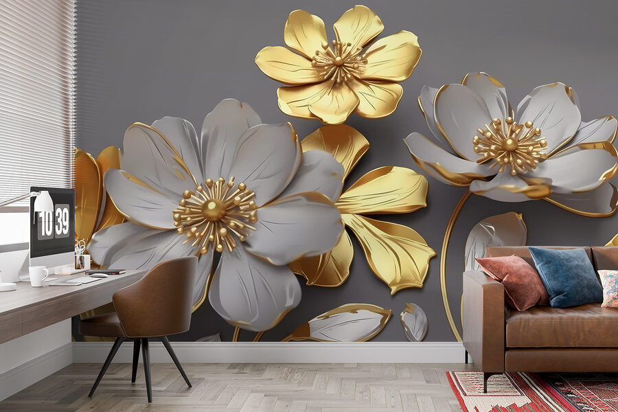 Wall murals Group of flowers on a gray background - Image 3