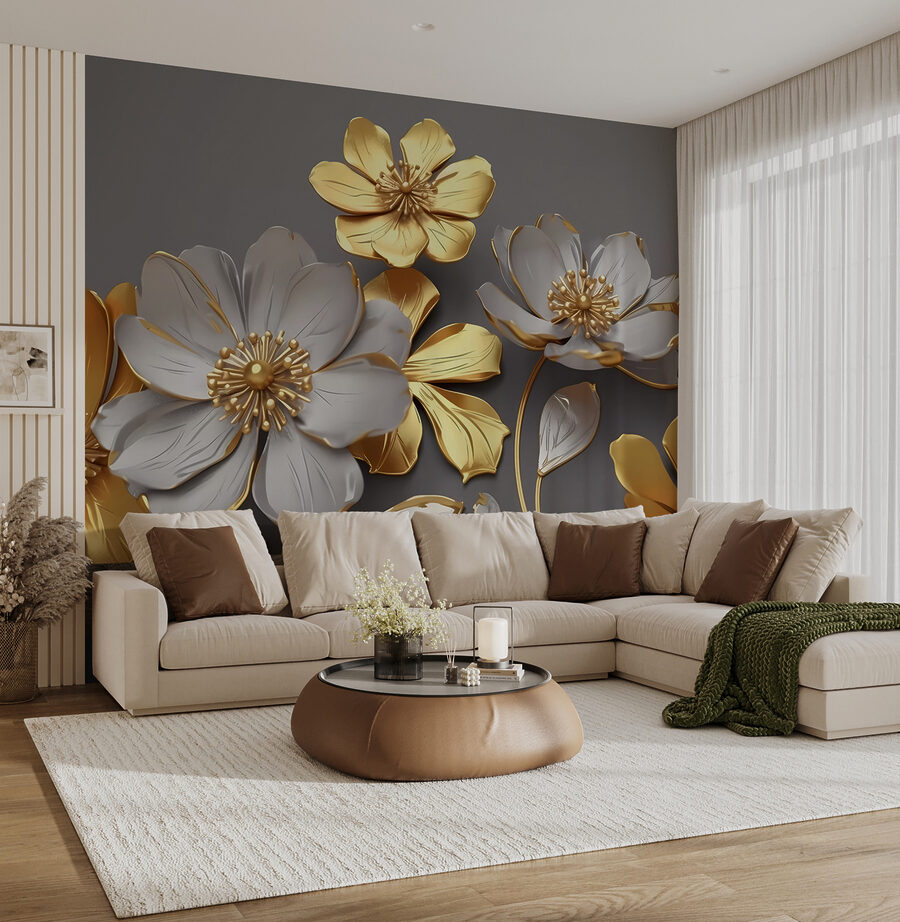 Wall murals Group of flowers on a gray background - Image 4