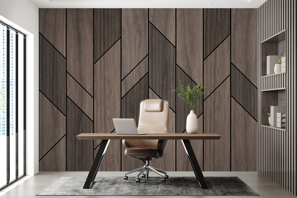 A wood paneling with black lines