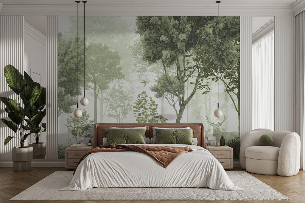 A forest with trees and plants