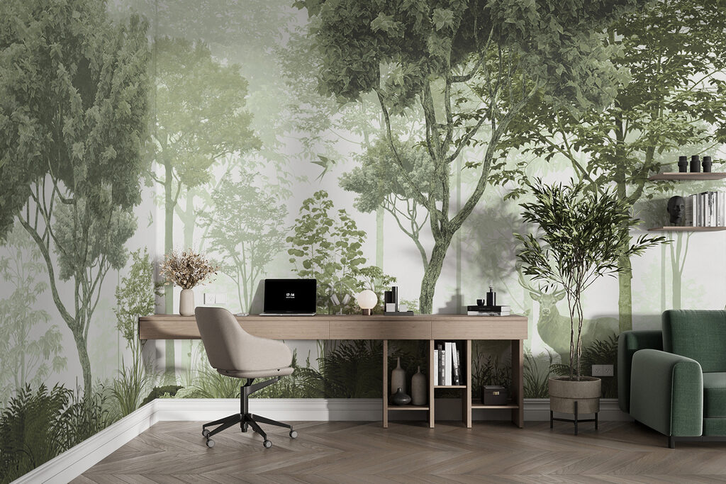 A forest with trees and plants