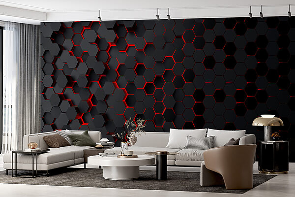 A black hexagons with red light A black hexagons with red light