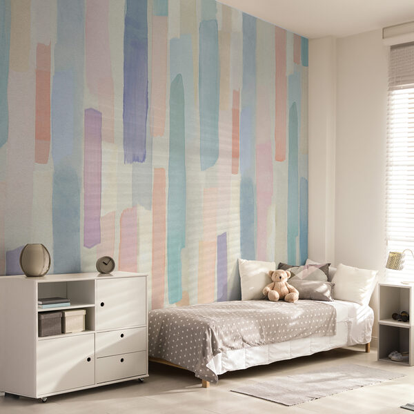 A colorful rectangular pattern on a white surface A colorful rectangular pattern on a white surface