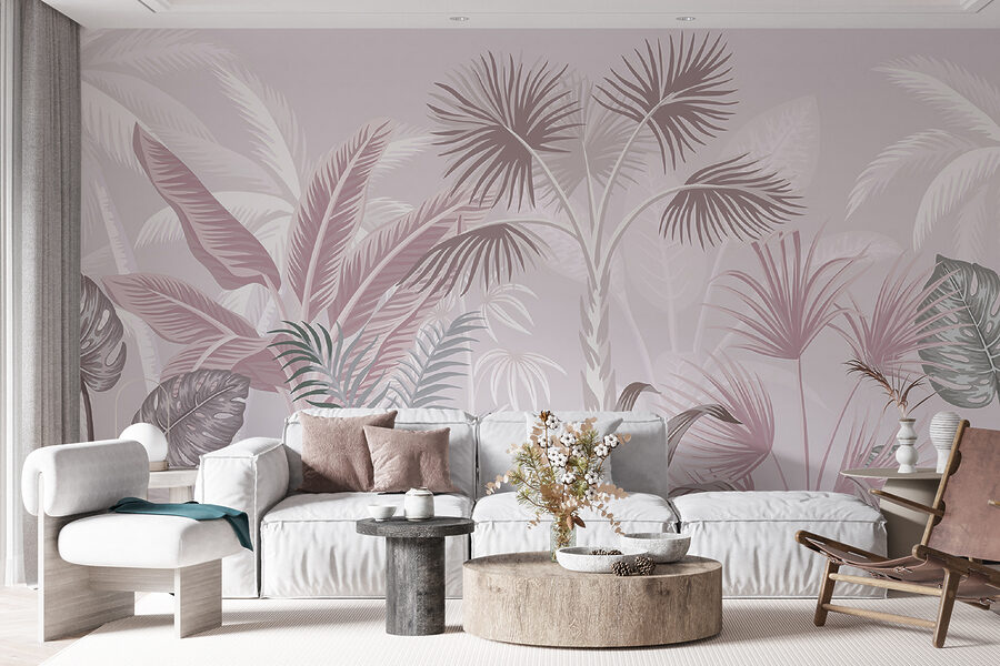 Tropical foliage in soft pastel hues.