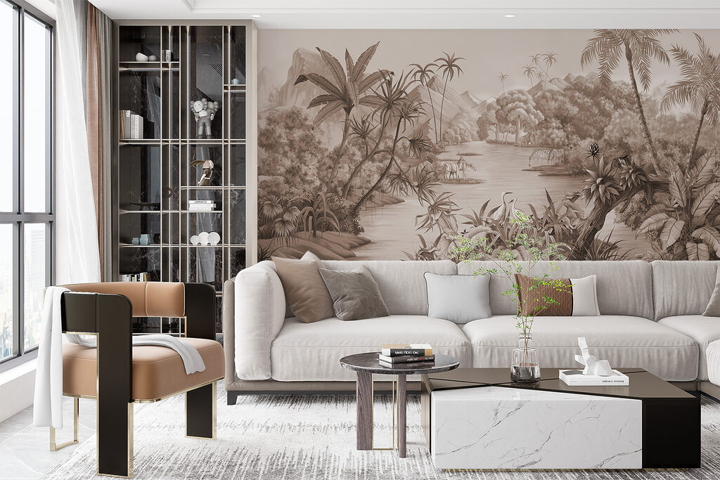 A river with zebras and mountains